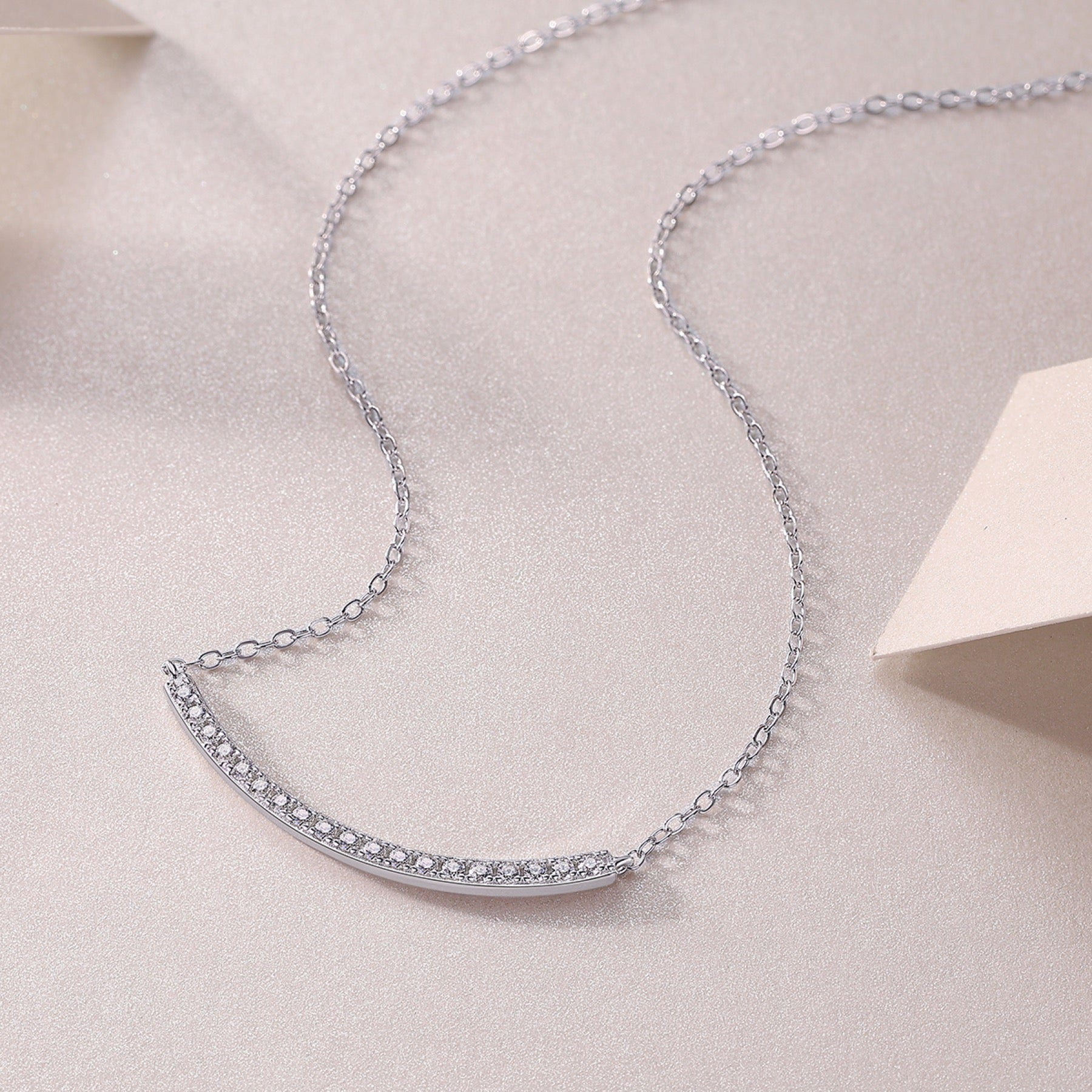 Grace Moissanite Curved Bar Necklace in Sterling Silver
