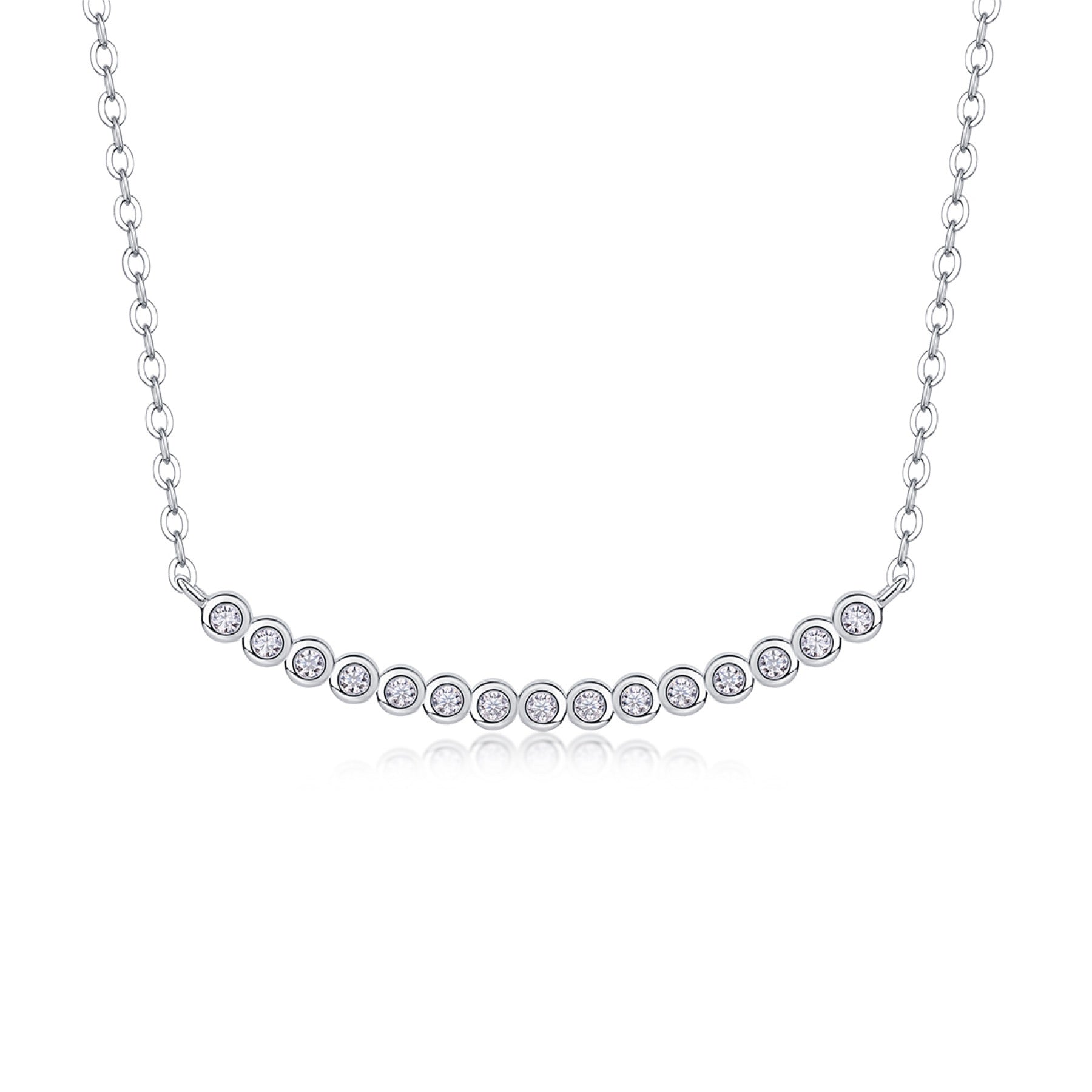 Float Moissanite Curved Bar Necklace in Sterling Silver