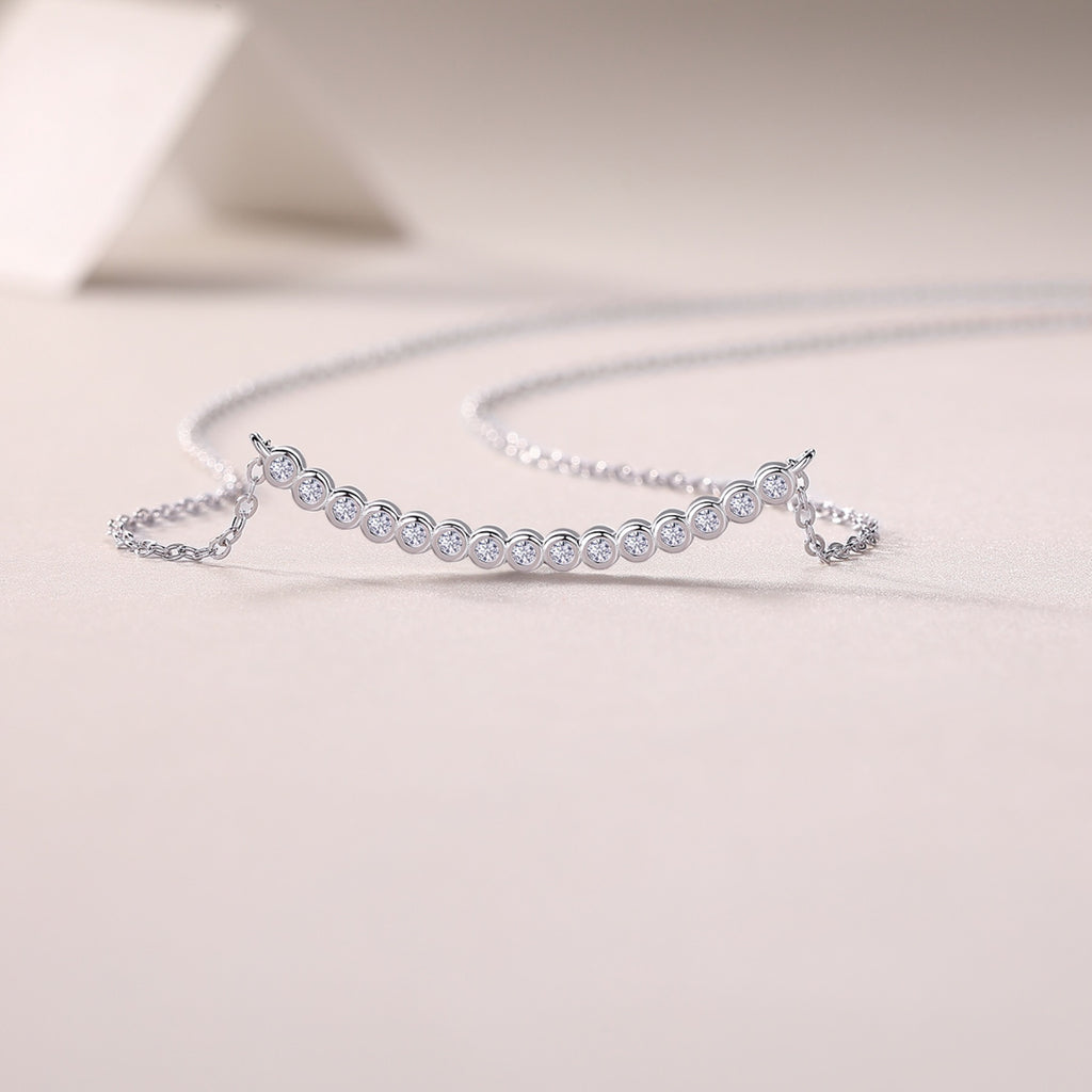 Float Moissanite Curved Bar Necklace in Sterling Silver