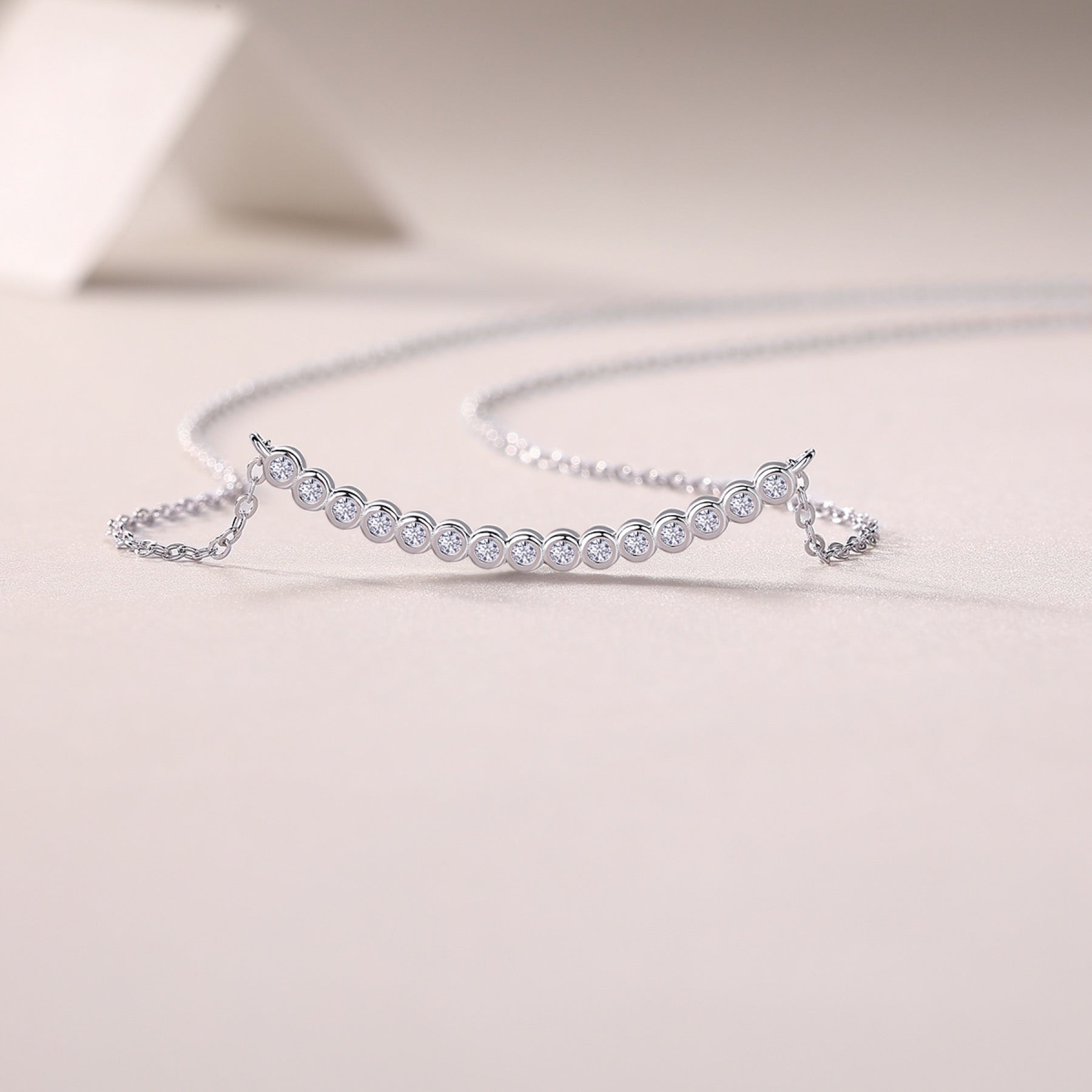 Float Moissanite Curved Bar Necklace in Sterling Silver
