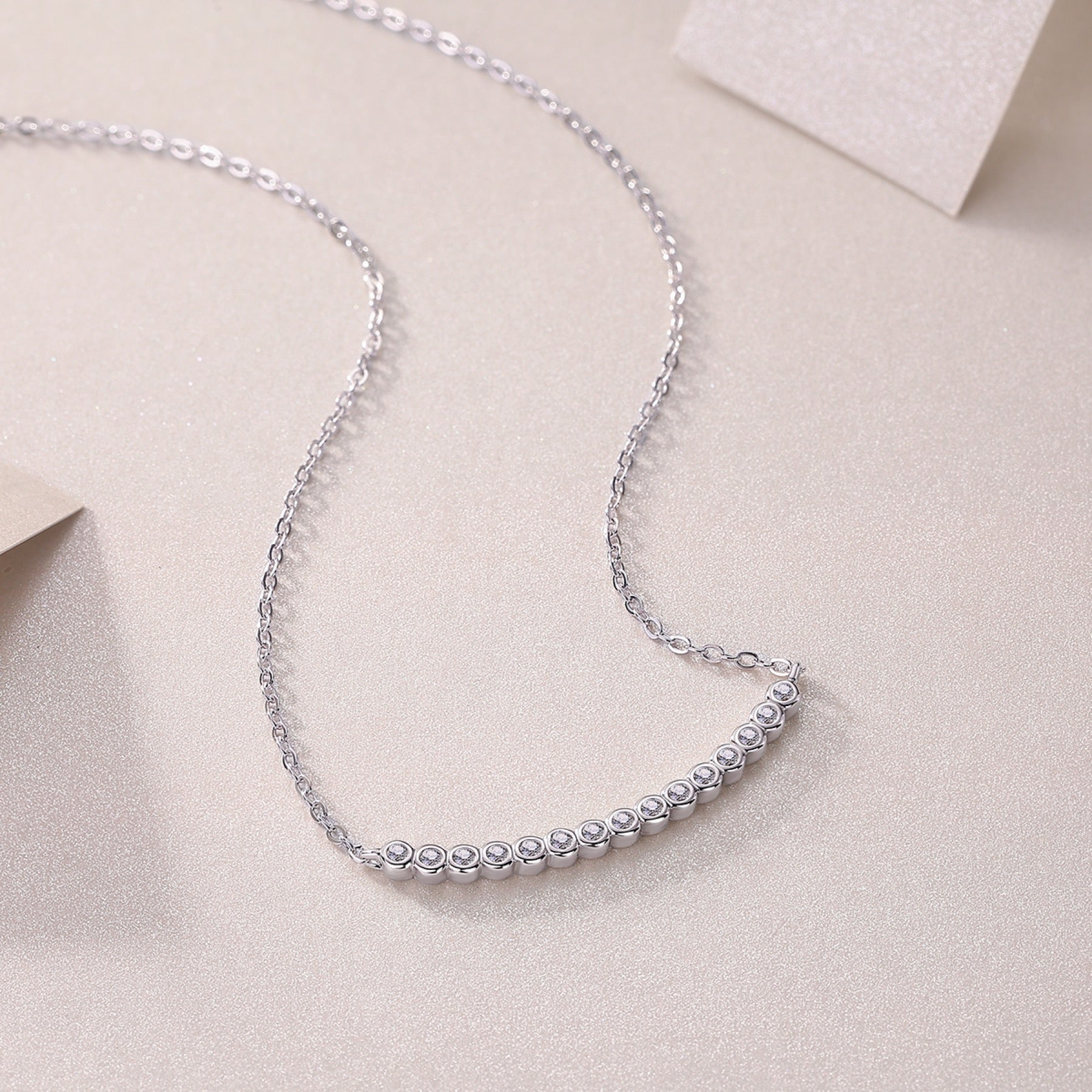 Float Moissanite Curved Bar Necklace in Sterling Silver