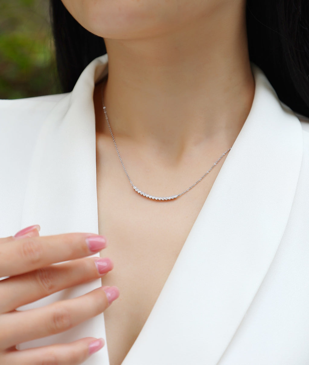 Float Moissanite Curved Bar Necklace in Sterling Silver