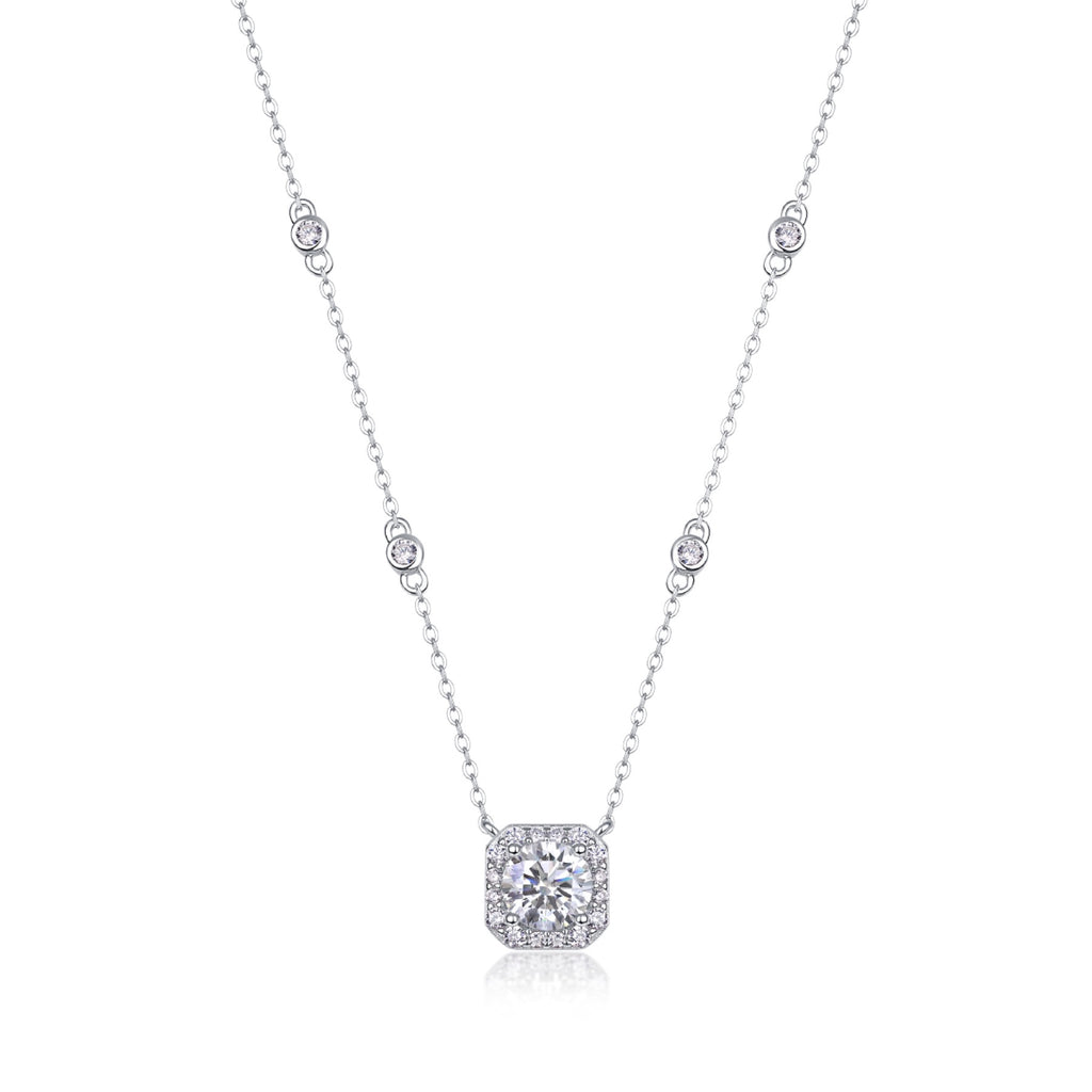 Blossom 1 Carat Moissanite Halo Pendant Necklace in Sterling Silver