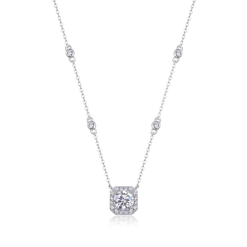 Blossom 1 Carat Moissanite Halo Pendant Necklace in Sterling Silver