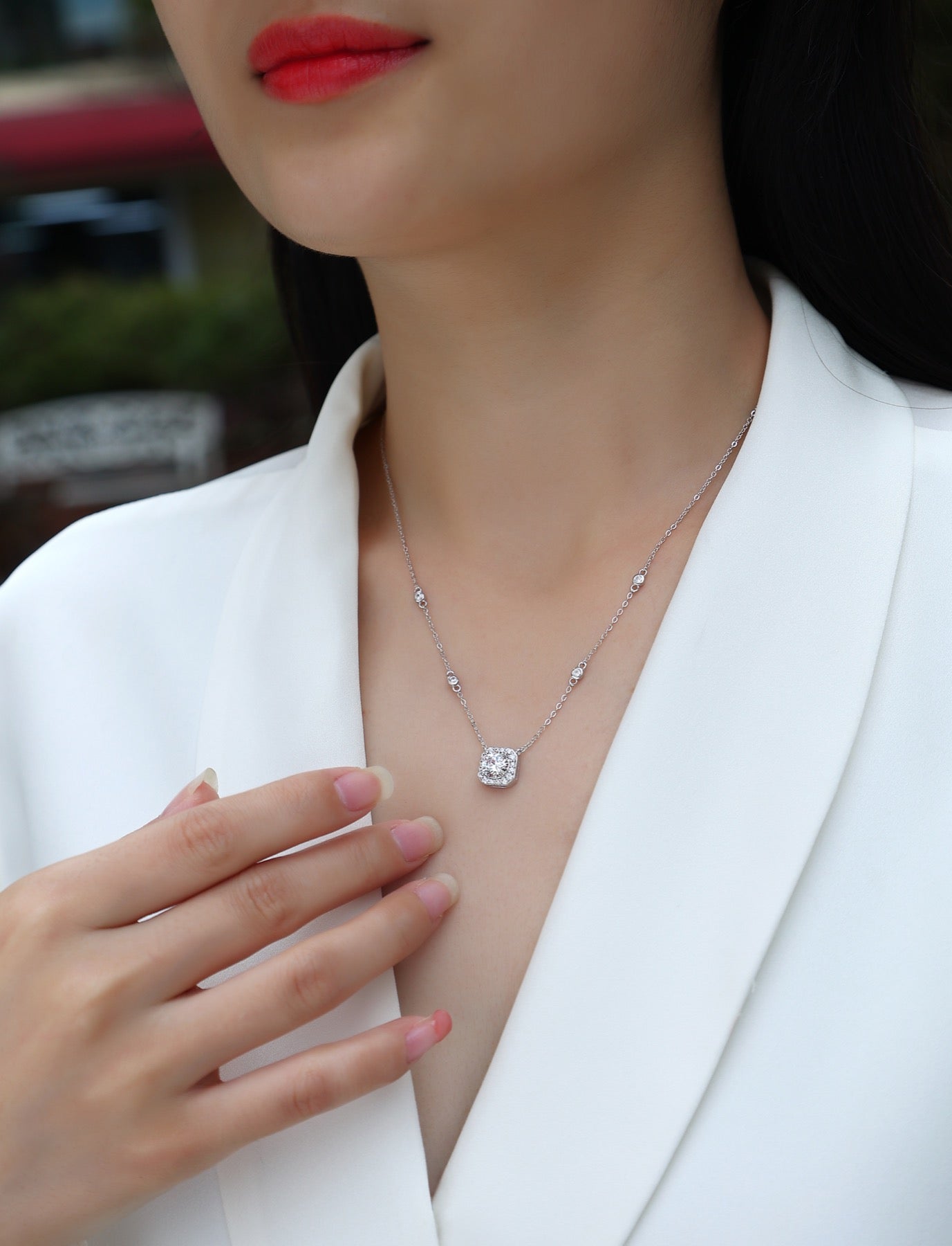 Blossom 1 Carat Moissanite Halo Pendant Necklace in Sterling Silver