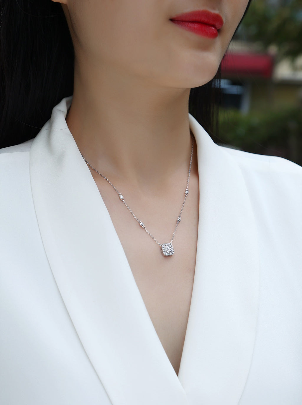 Blossom 1 Carat Moissanite Halo Pendant Necklace in Sterling Silver