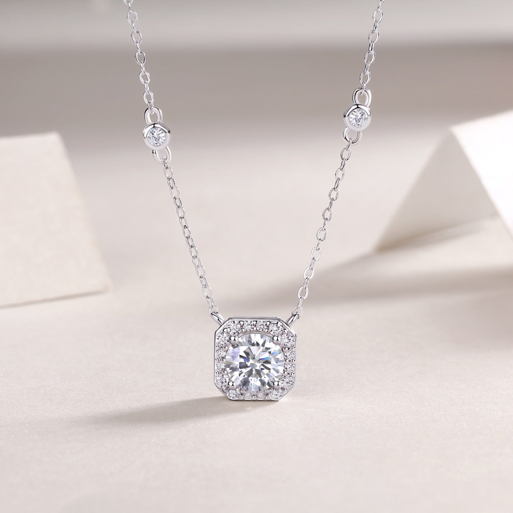 Blossom 1 Carat Moissanite Halo Pendant Necklace in Sterling Silver