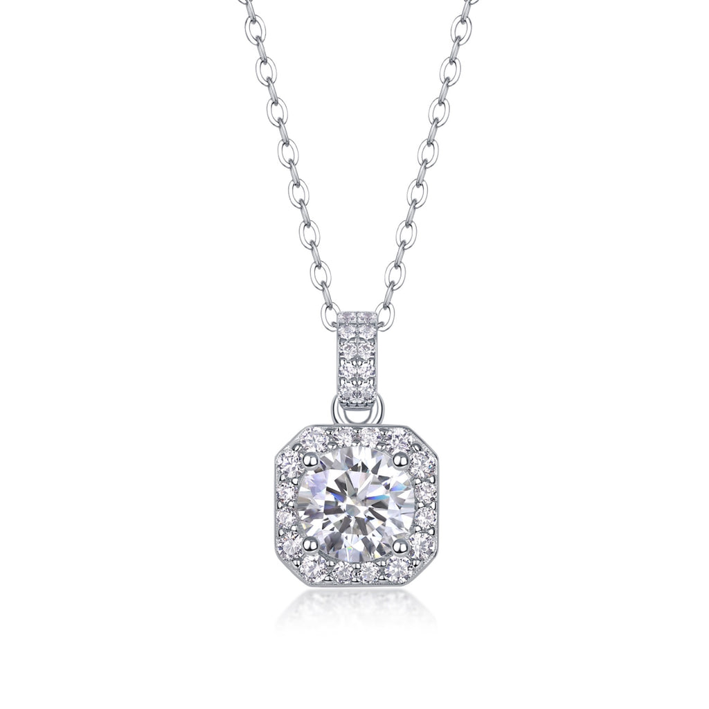 Aurora 1 Carat Moissanite Halo Pendant Necklace in Sterling Silver