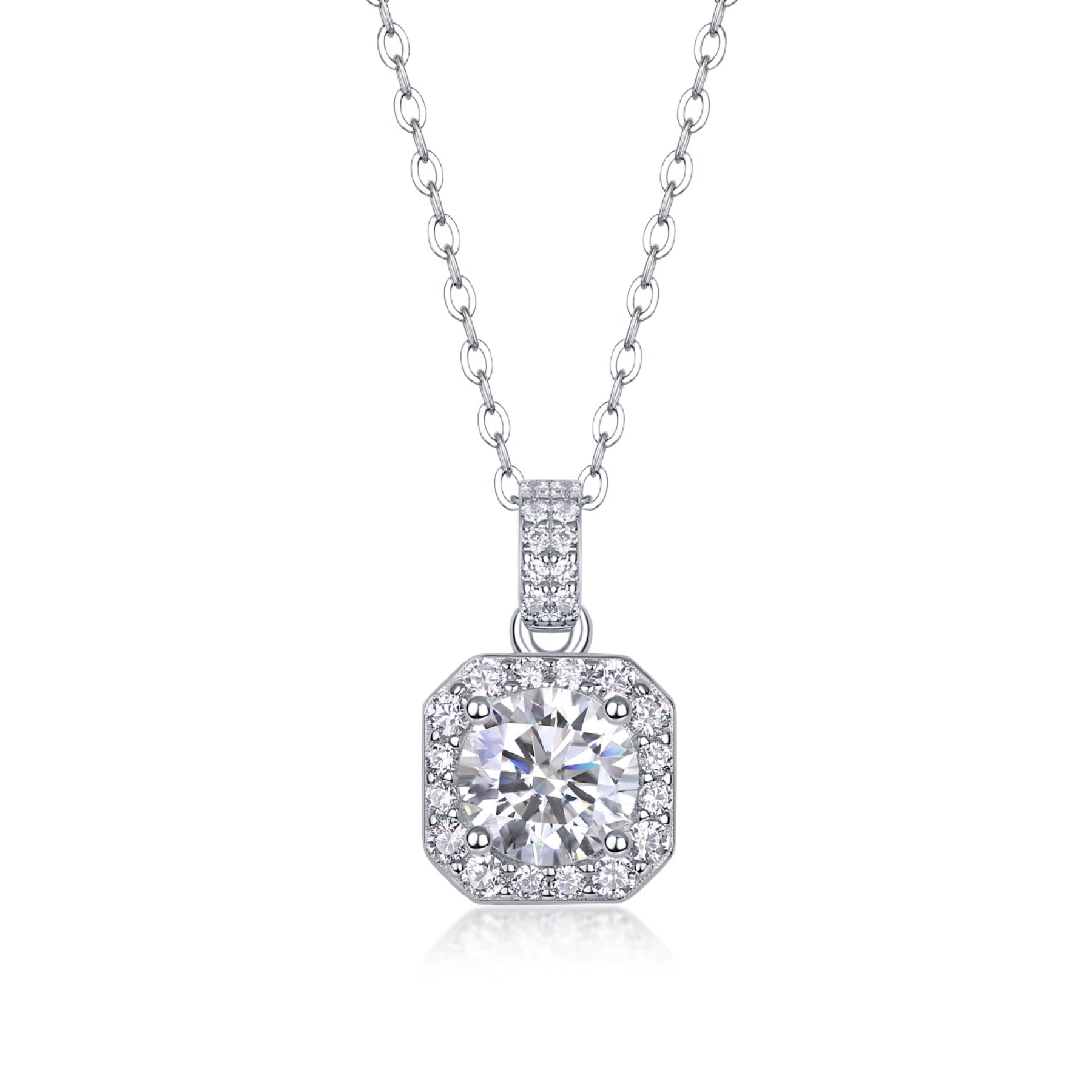 Aurora 1 Carat Moissanite Halo Pendant Necklace in Sterling Silver