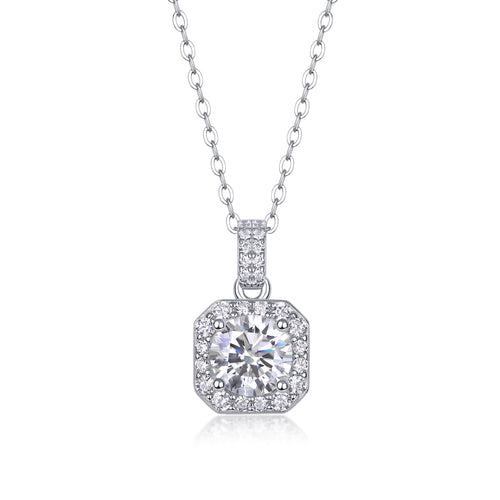 Aurora 1 Carat Moissanite Halo Pendant Necklace in Sterling Silver
