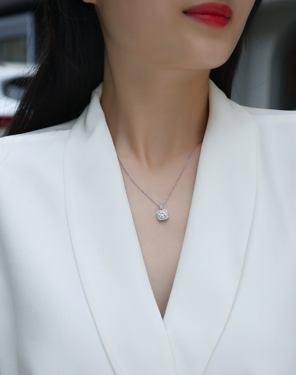 Aurora 1 Carat Moissanite Halo Pendant Necklace in Sterling Silver