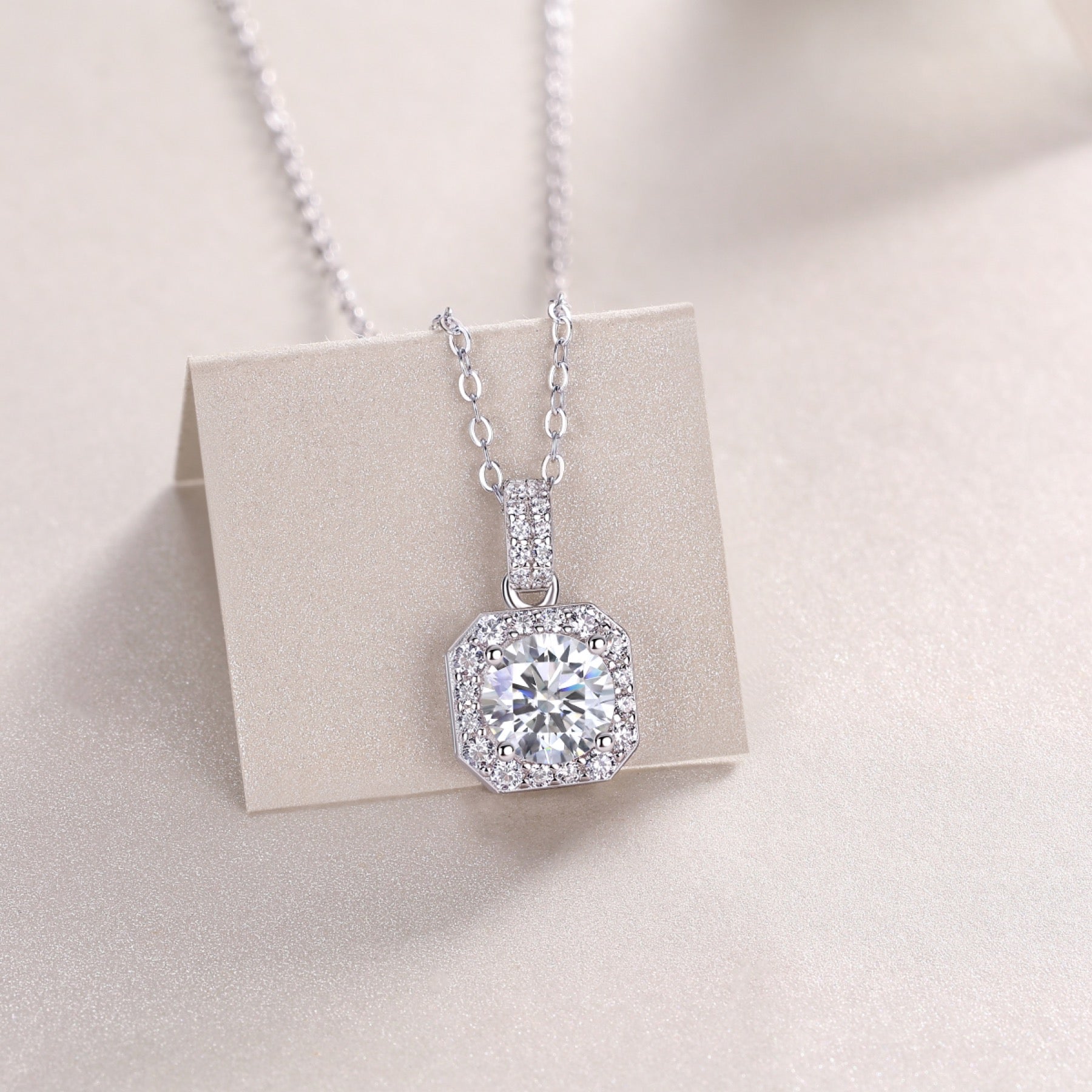 Aurora 1 Carat Moissanite Halo Pendant Necklace in Sterling Silver