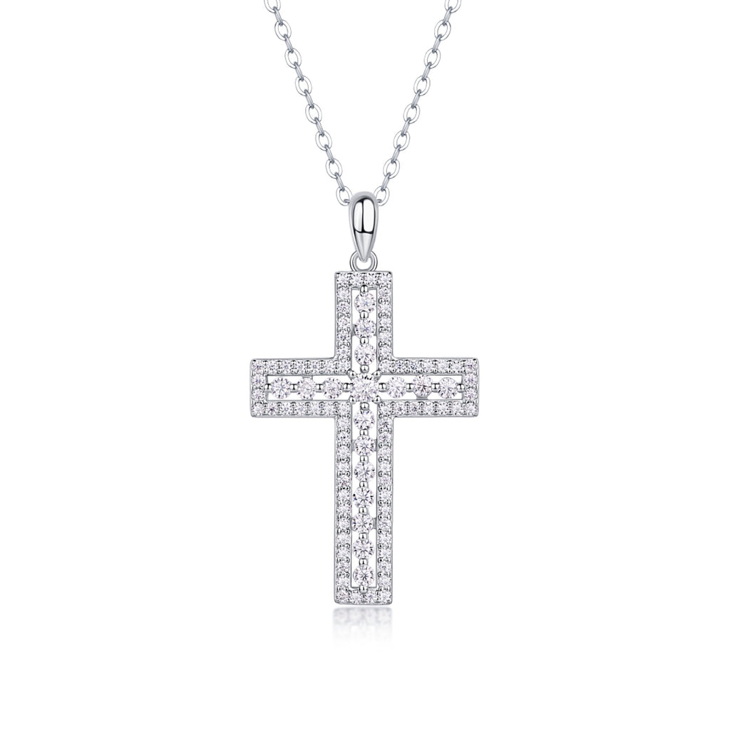 Sanctuary Moissanite Cross Necklace in Sterling Silver