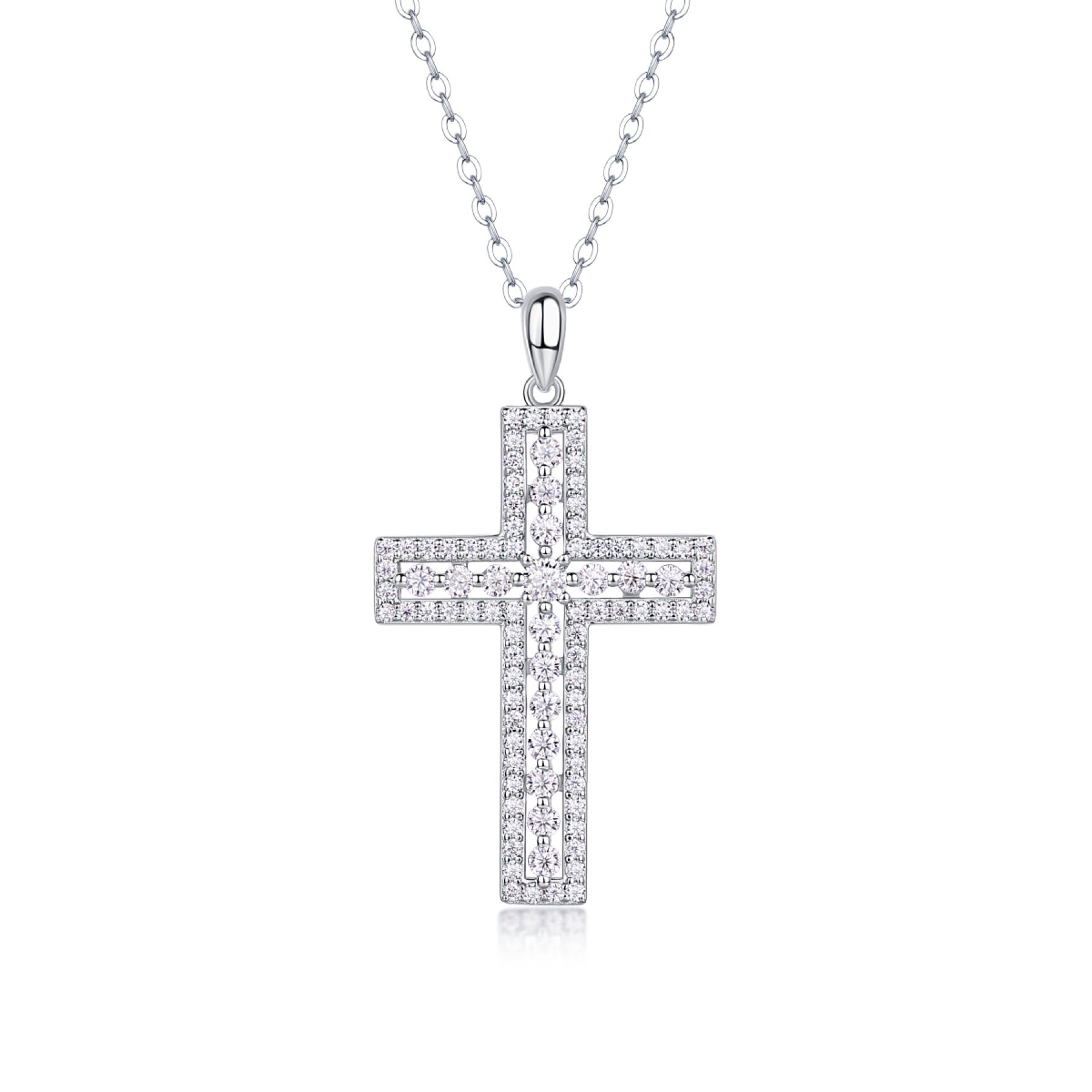 Sanctuary Moissanite Cross Necklace in Sterling Silver