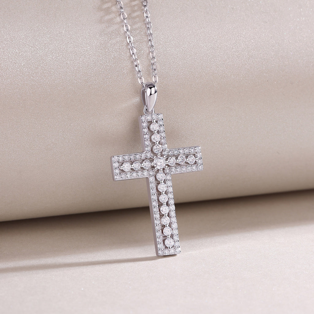 Sanctuary Moissanite Cross Necklace in Sterling Silver