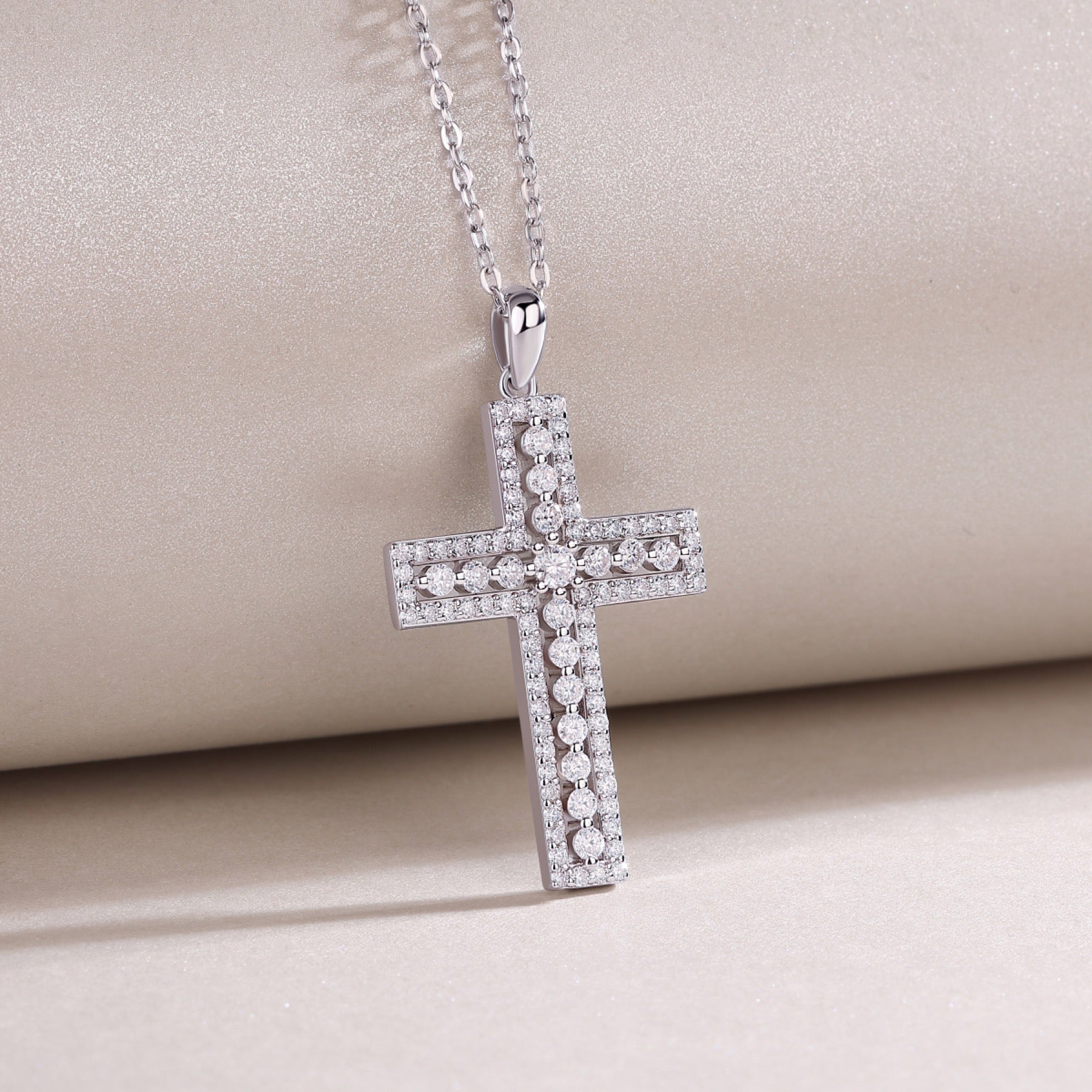 Sanctuary Moissanite Cross Necklace in Sterling Silver