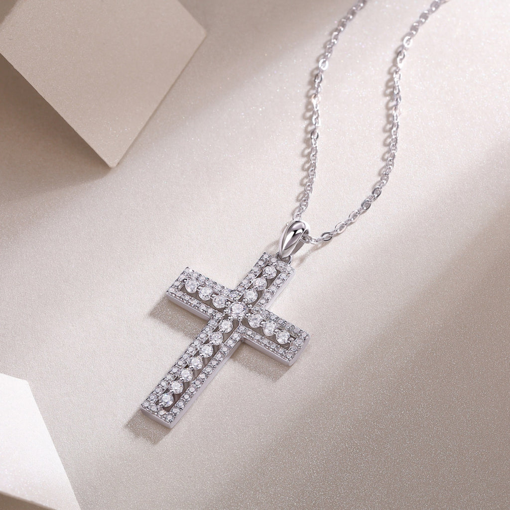 Sanctuary Moissanite Cross Necklace in Sterling Silver