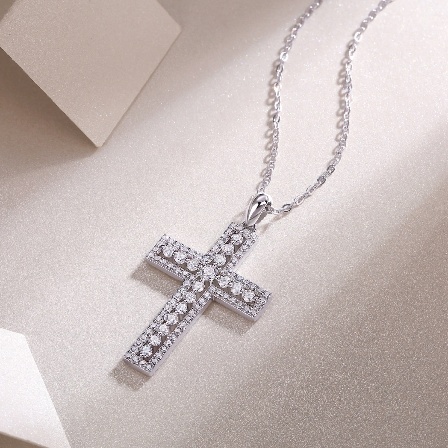 Sanctuary Moissanite Cross Necklace in Sterling Silver