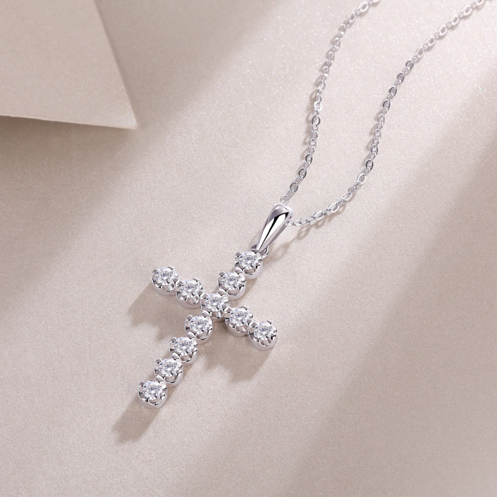 Vigil Moissanite Cross Necklace in Sterling Silver