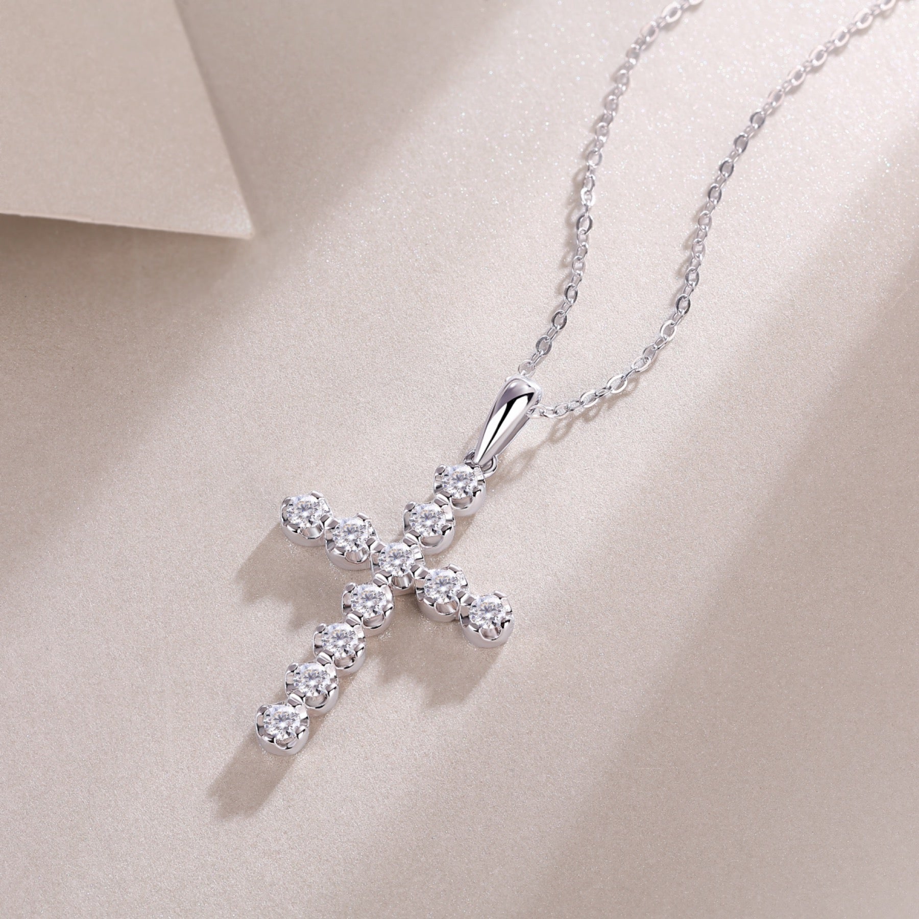Vigil Moissanite Cross Necklace in Sterling Silver
