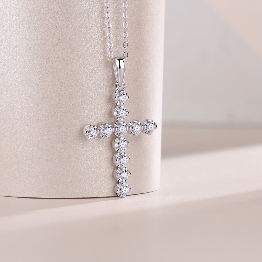 Vigil Moissanite Cross Necklace in Sterling Silver