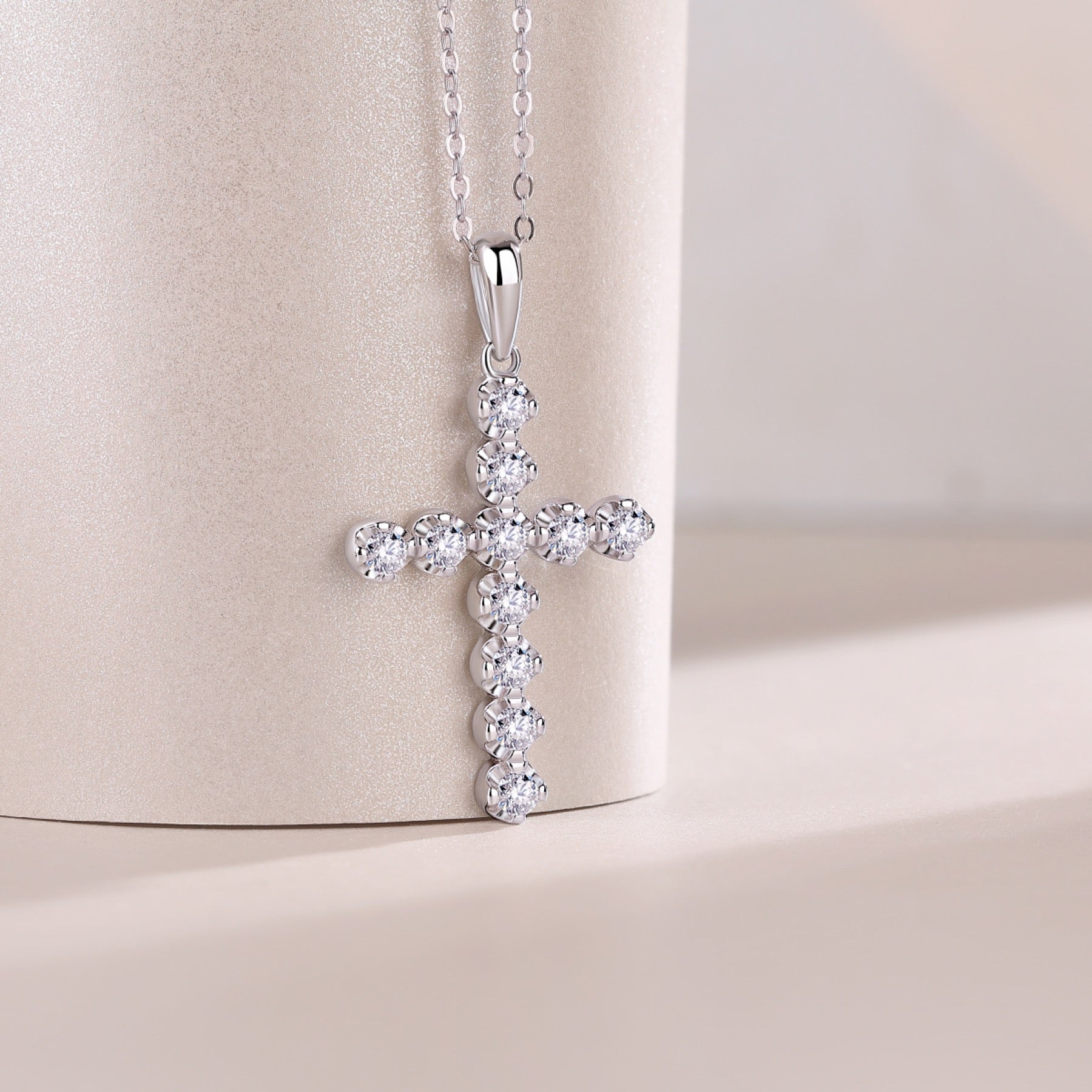Vigil Moissanite Cross Necklace in Sterling Silver