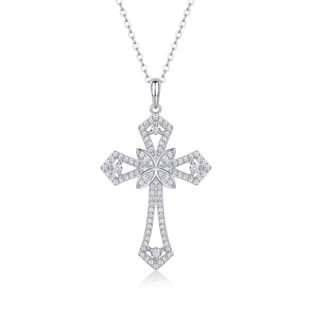 Bastion Moissanite Cross Necklace in Sterling Silver