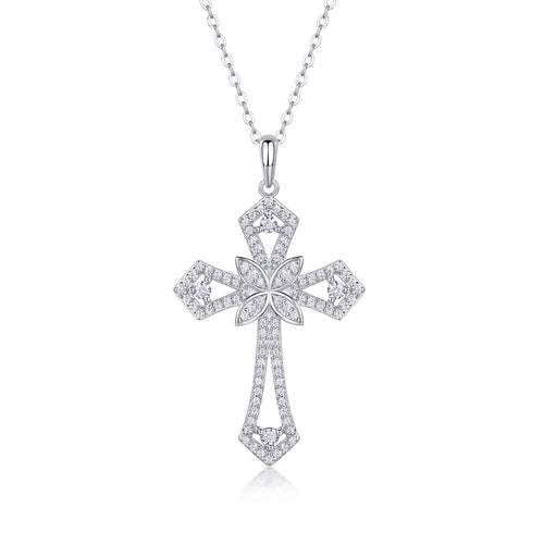 Bastion Moissanite Cross Necklace in Sterling Silver