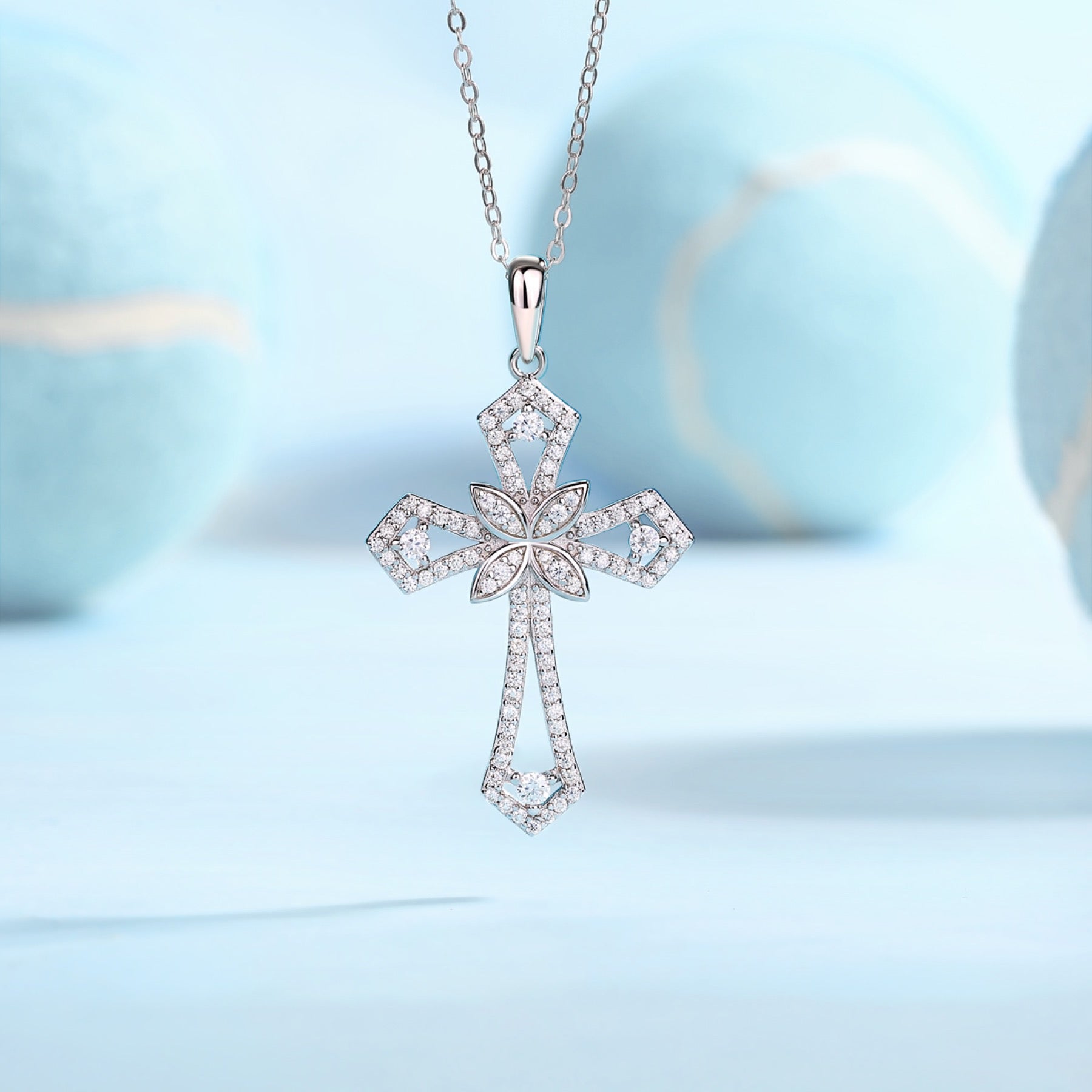 Bastion Moissanite Cross Necklace in Sterling Silver