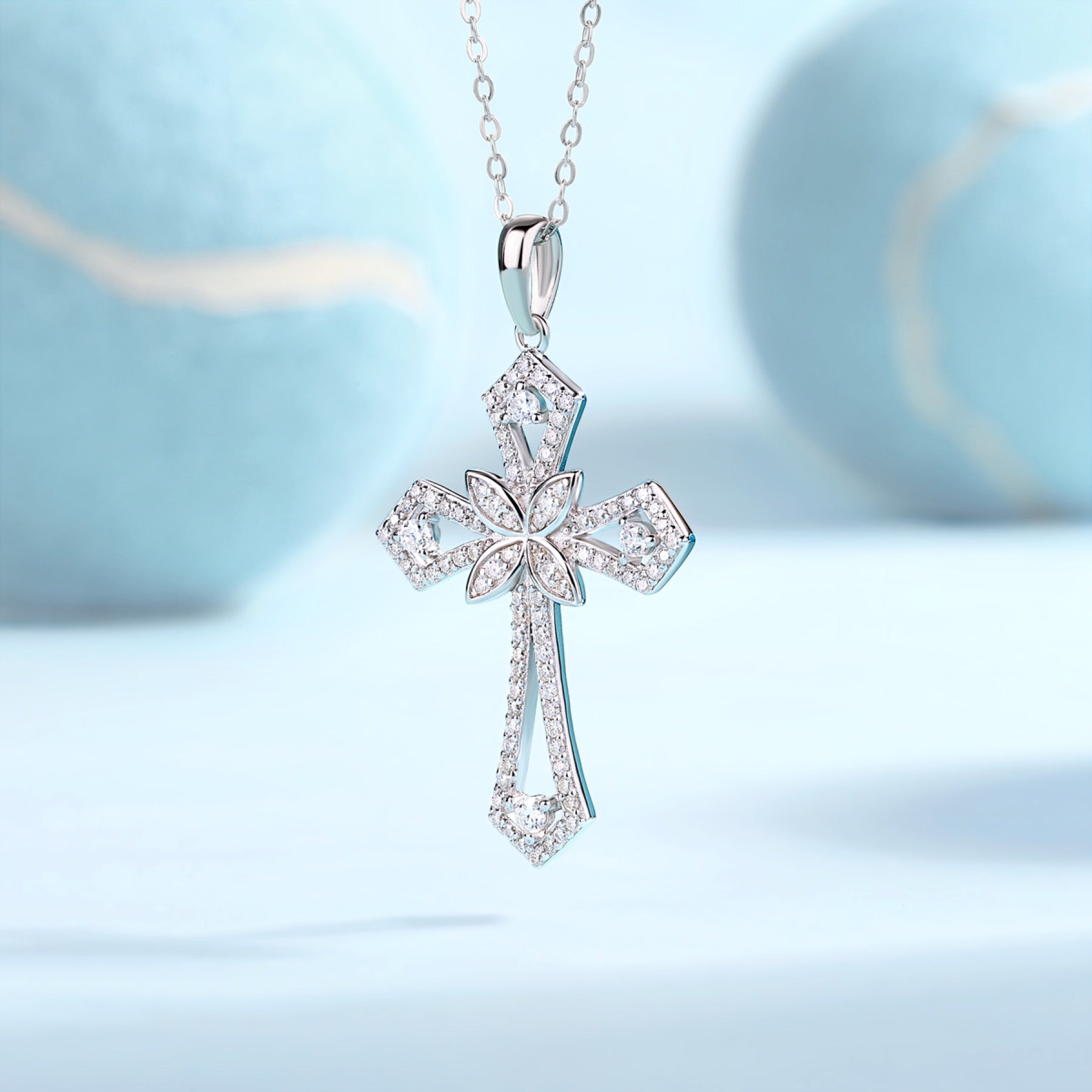 Bastion Moissanite Cross Necklace in Sterling Silver