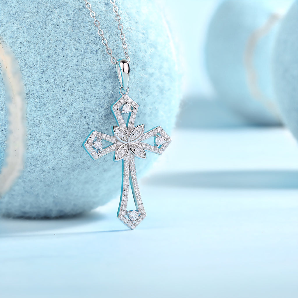 Bastion Moissanite Cross Necklace in Sterling Silver