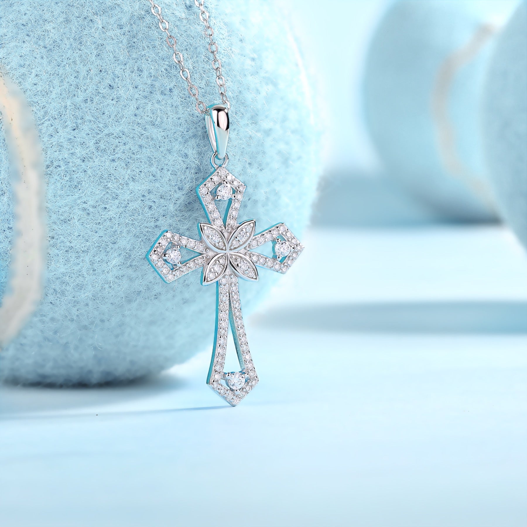 Bastion Moissanite Cross Necklace in Sterling Silver