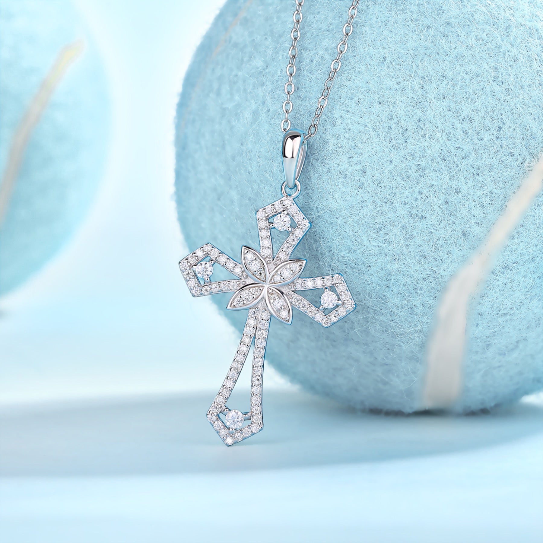 Bastion Moissanite Cross Necklace in Sterling Silver