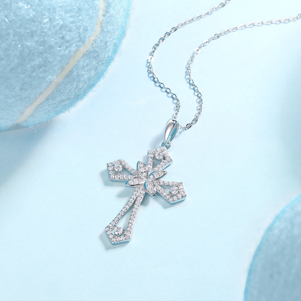 Bastion Moissanite Cross Necklace in Sterling Silver