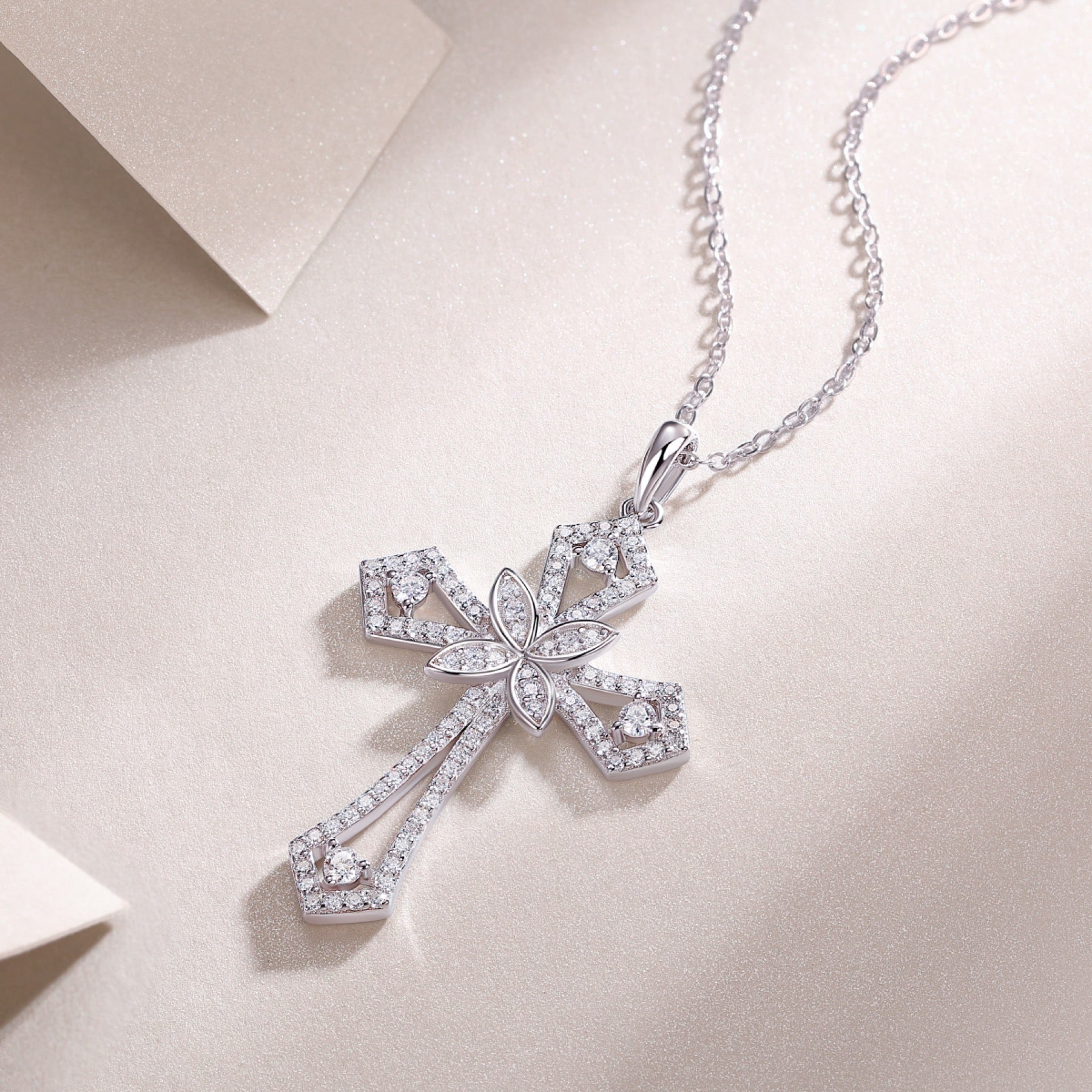 Bastion Moissanite Cross Necklace in Sterling Silver