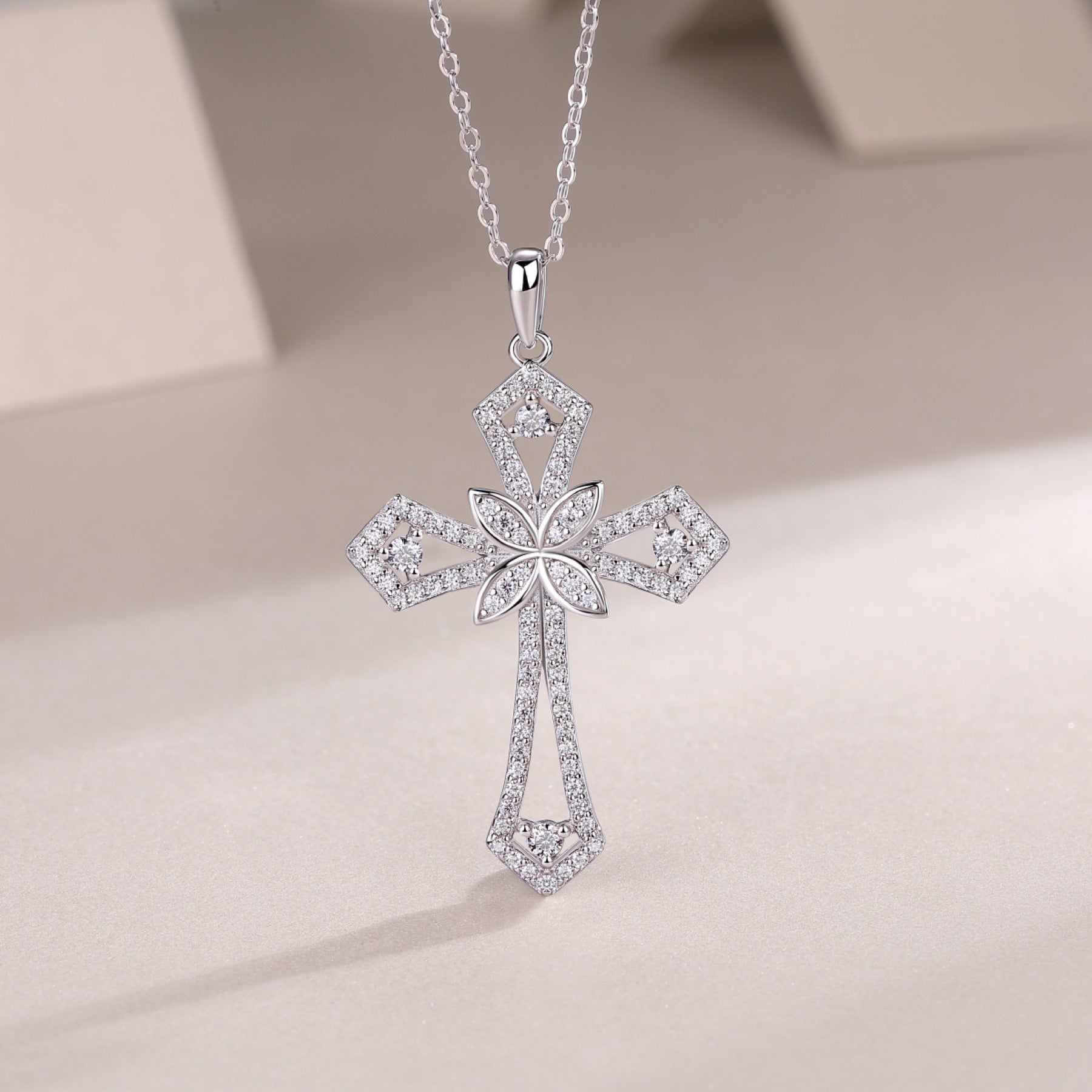 Bastion Moissanite Cross Necklace in Sterling Silver