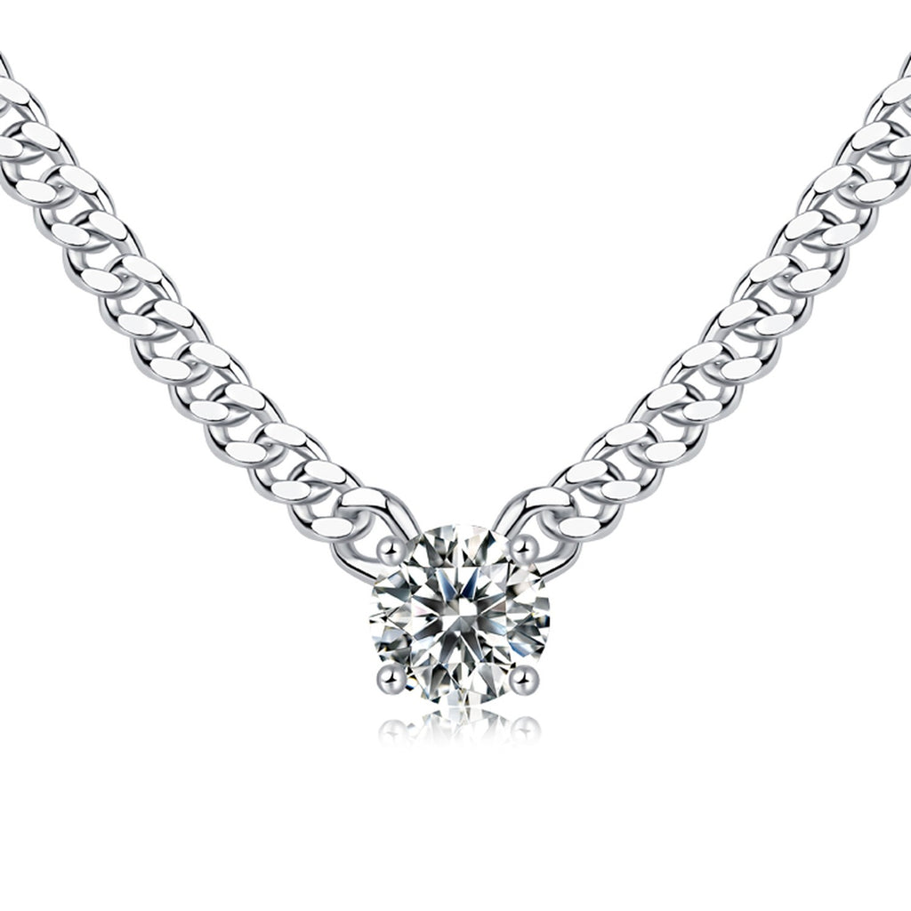 Havana 1 Carat Moissanite Cuban Chain Necklace in Sterling Silver — detail