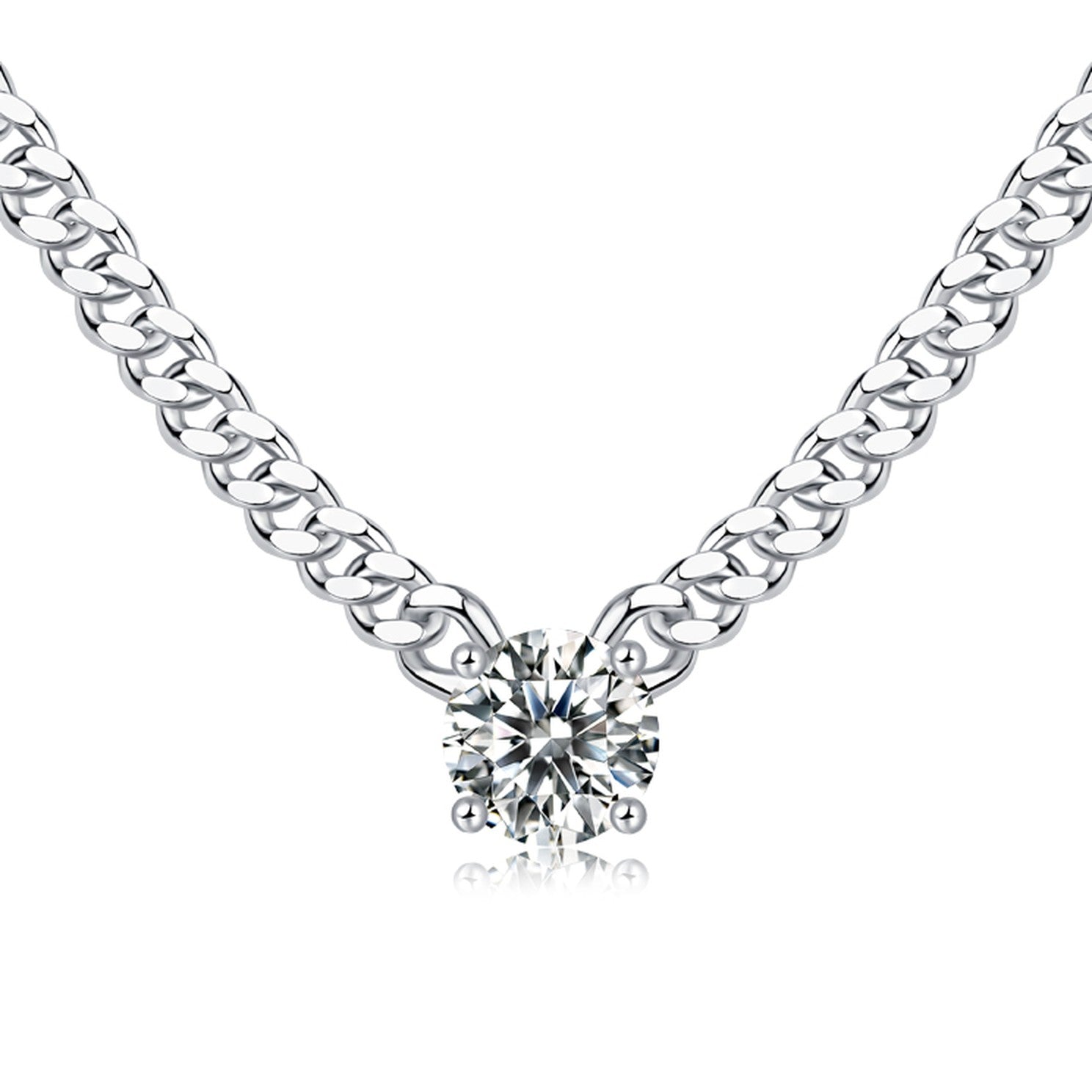 Havana 1 Carat Moissanite Cuban Chain Necklace in Sterling Silver — detail