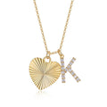 Initial K Moissanite Heart and Initial Necklace in Gold-Tone Sterling Silver