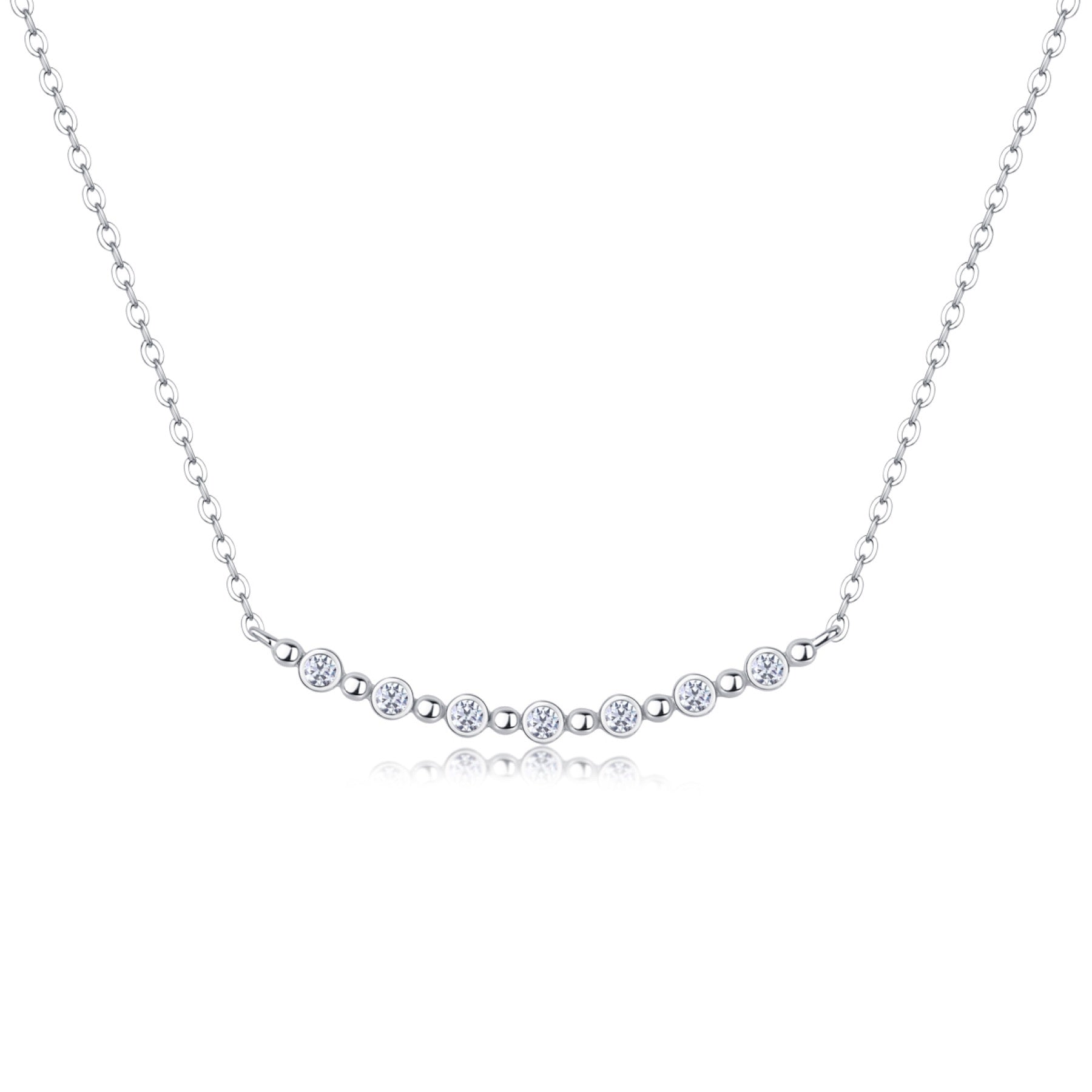 Constellation Moissanite Curved Bar Necklace in Sterling Silver