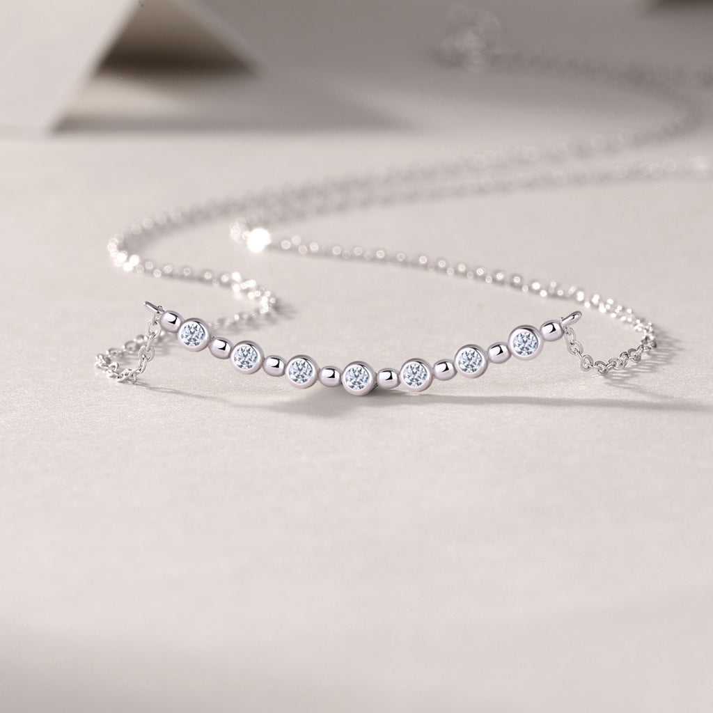 Constellation Moissanite Curved Bar Necklace in Sterling Silver