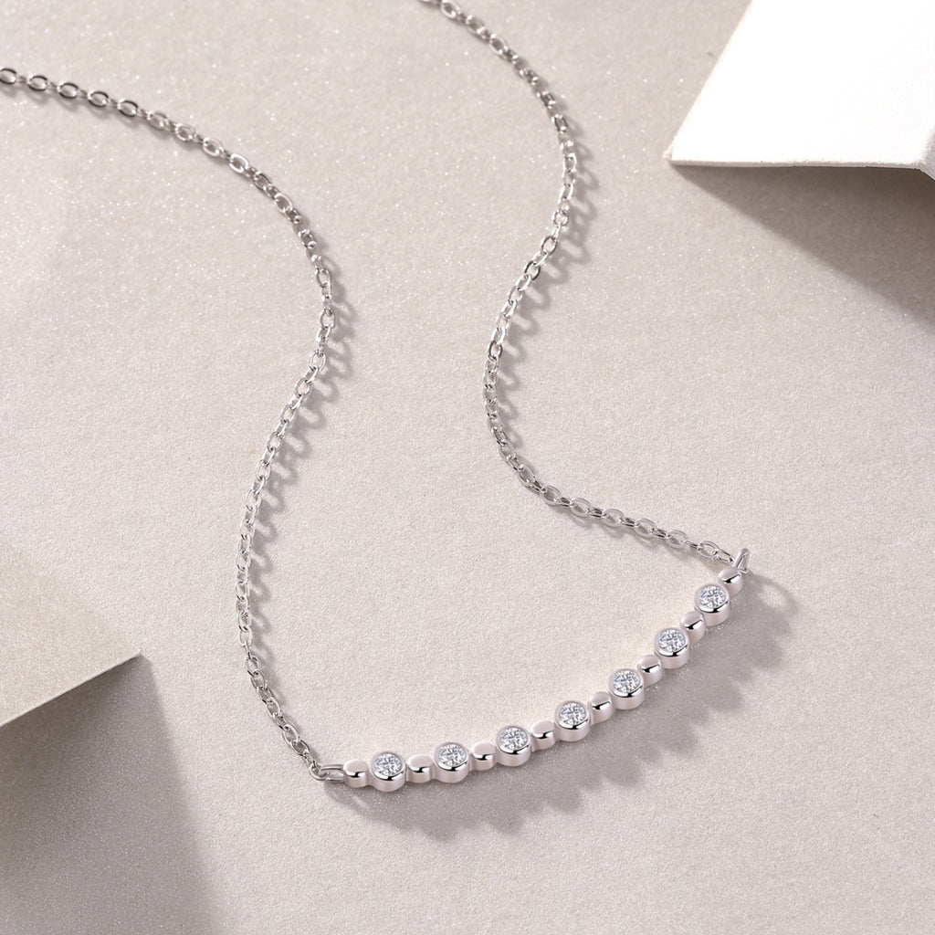 Constellation Moissanite Curved Bar Necklace in Sterling Silver