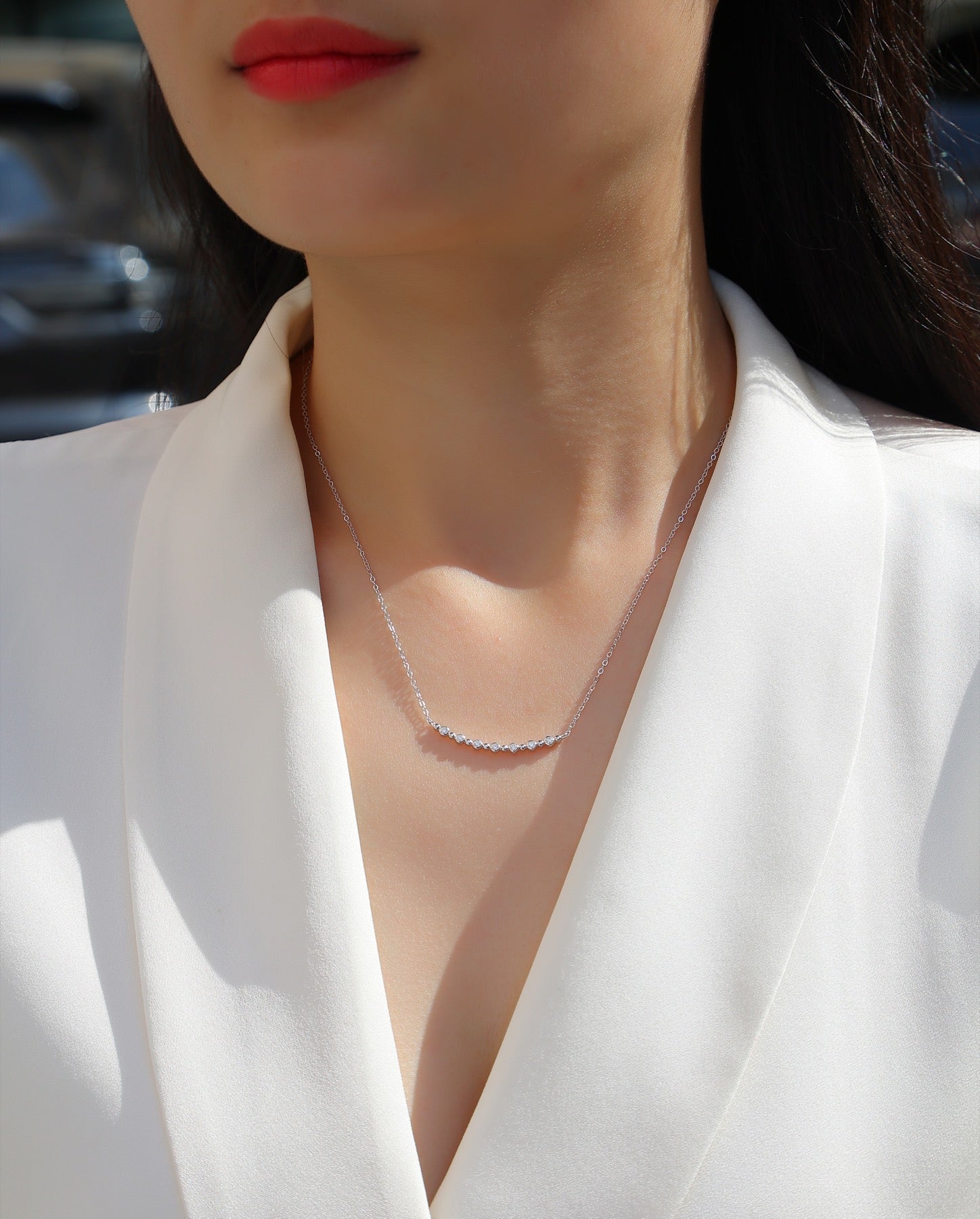 Constellation Moissanite Curved Bar Necklace in Sterling Silver