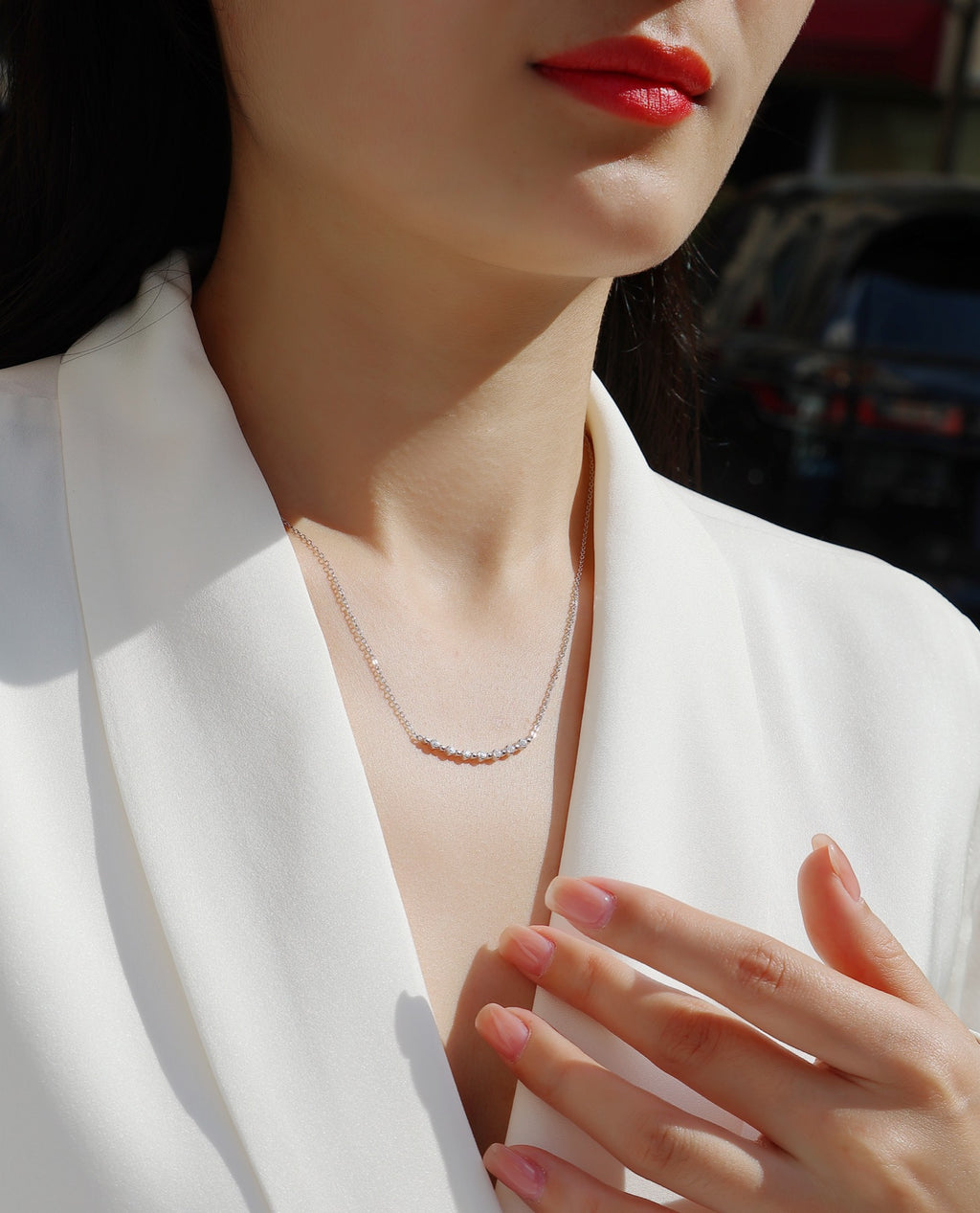Constellation Moissanite Curved Bar Necklace in Sterling Silver