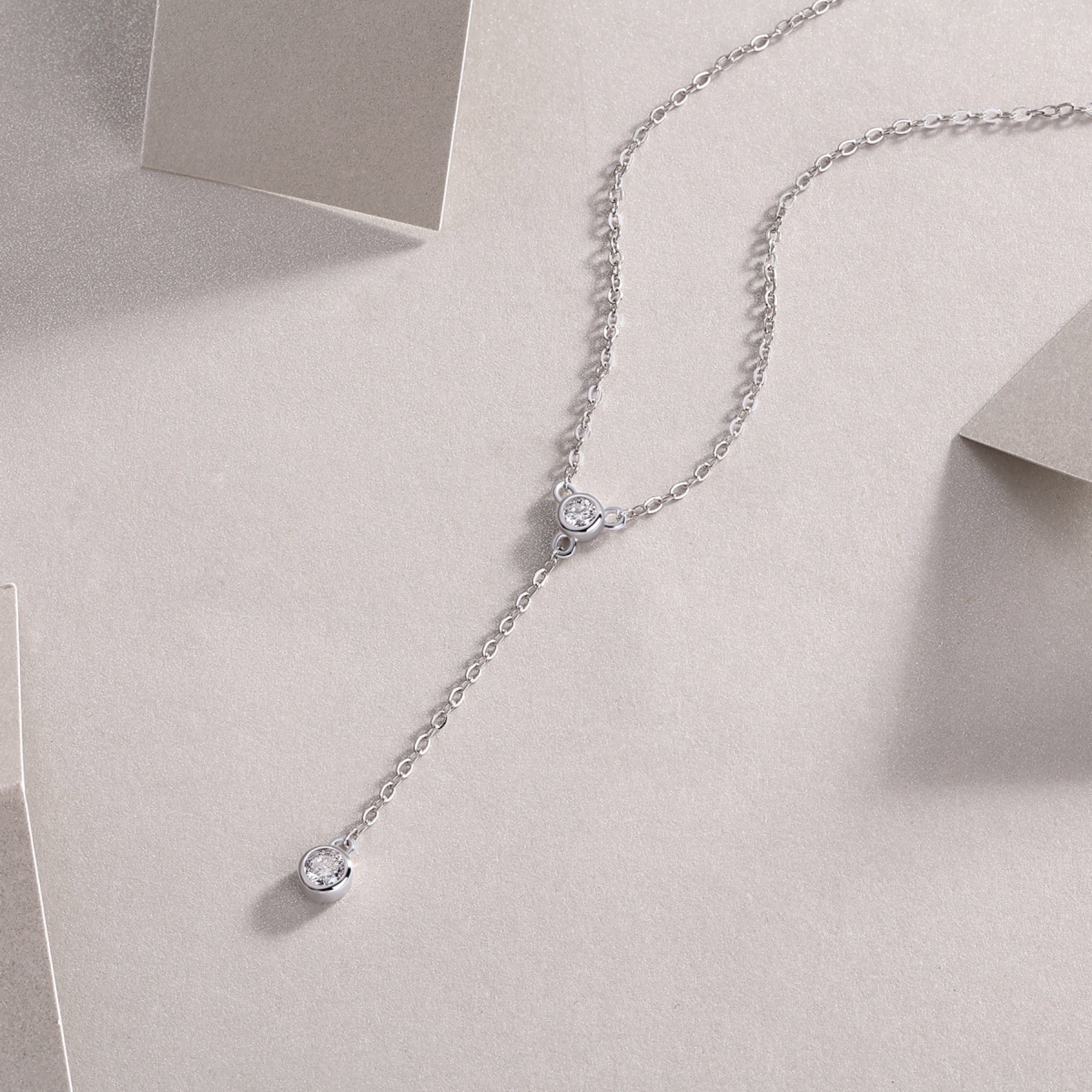 Cascade Moissanite Lariat Necklace in Sterling Silver