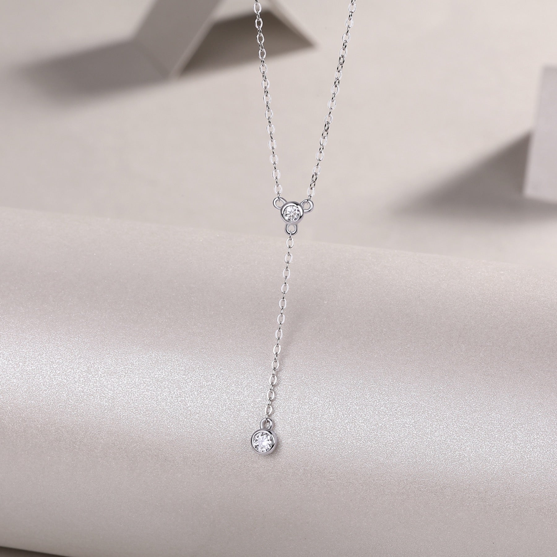 Cascade Moissanite Lariat Necklace in Sterling Silver