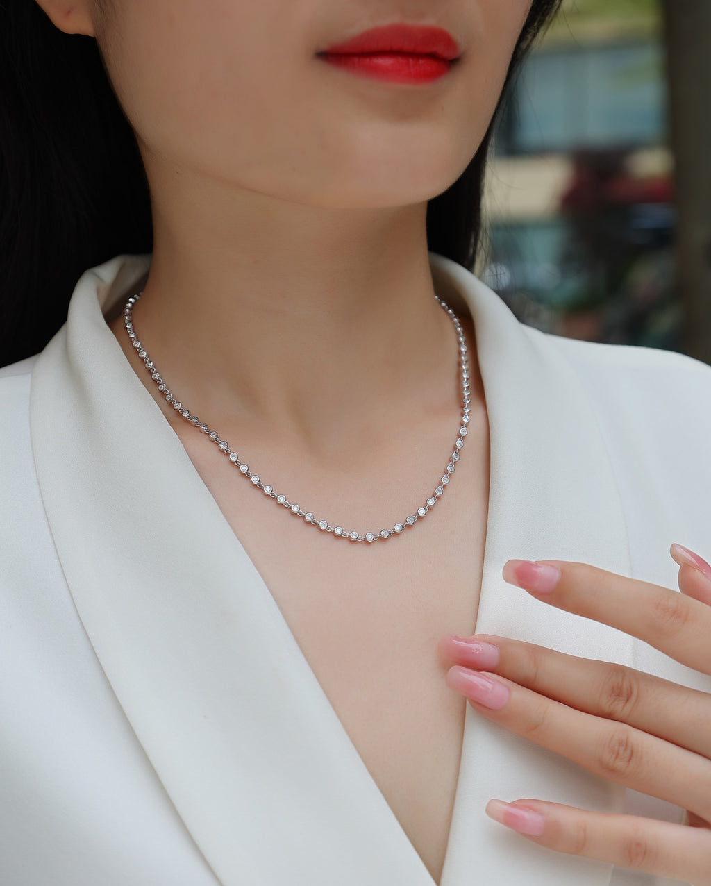 Full Circle Moissanite Tennis Necklace in Sterling Silver
