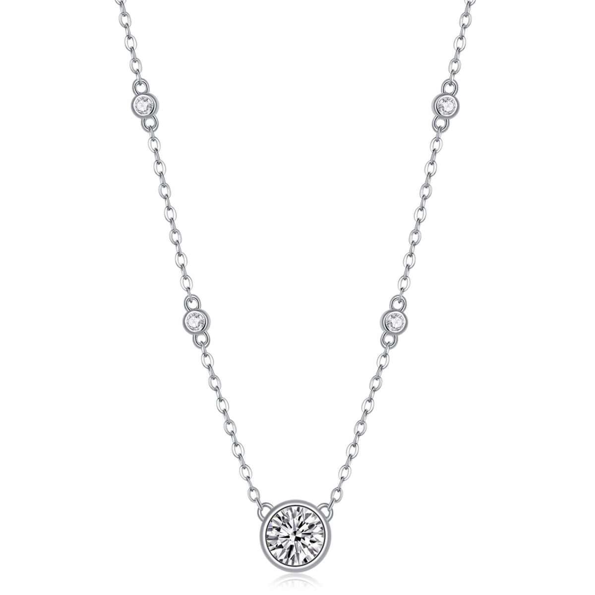 Wish 1 Carat Moissanite Bezel Solitaire Necklace in Sterling Silver