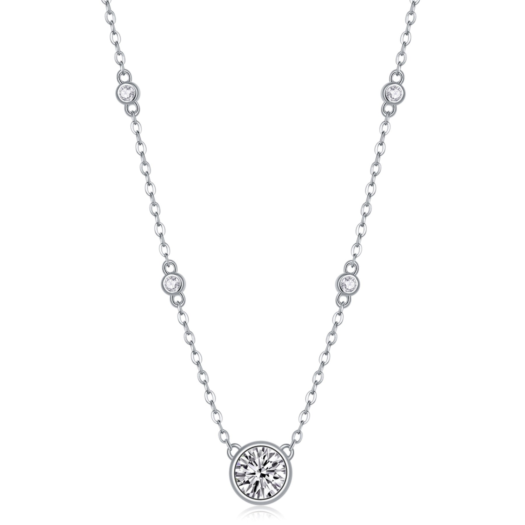 Wish 1 Carat Moissanite Bezel Solitaire Necklace in Sterling Silver