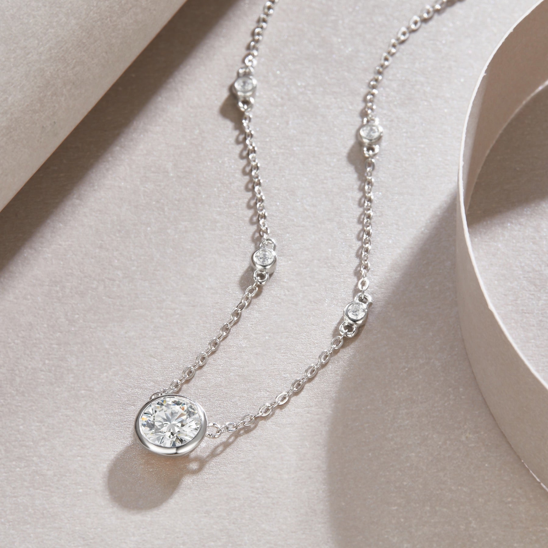 Wish 1 Carat Moissanite Bezel Solitaire Necklace in Sterling Silver